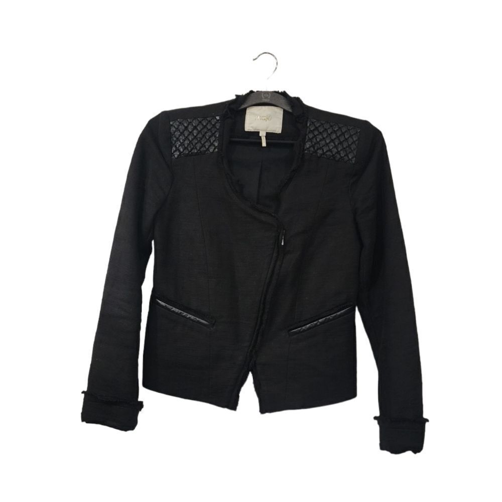 Maje Women's Ahead Quilted Linen Lambskin Moto Blazer Jacket